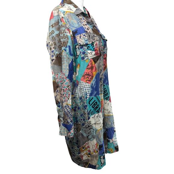 Gerard Darel Shirt Tunic Dress Size 8 Abstract Patchwork Print Silk Cotton - Picture 6 of 13